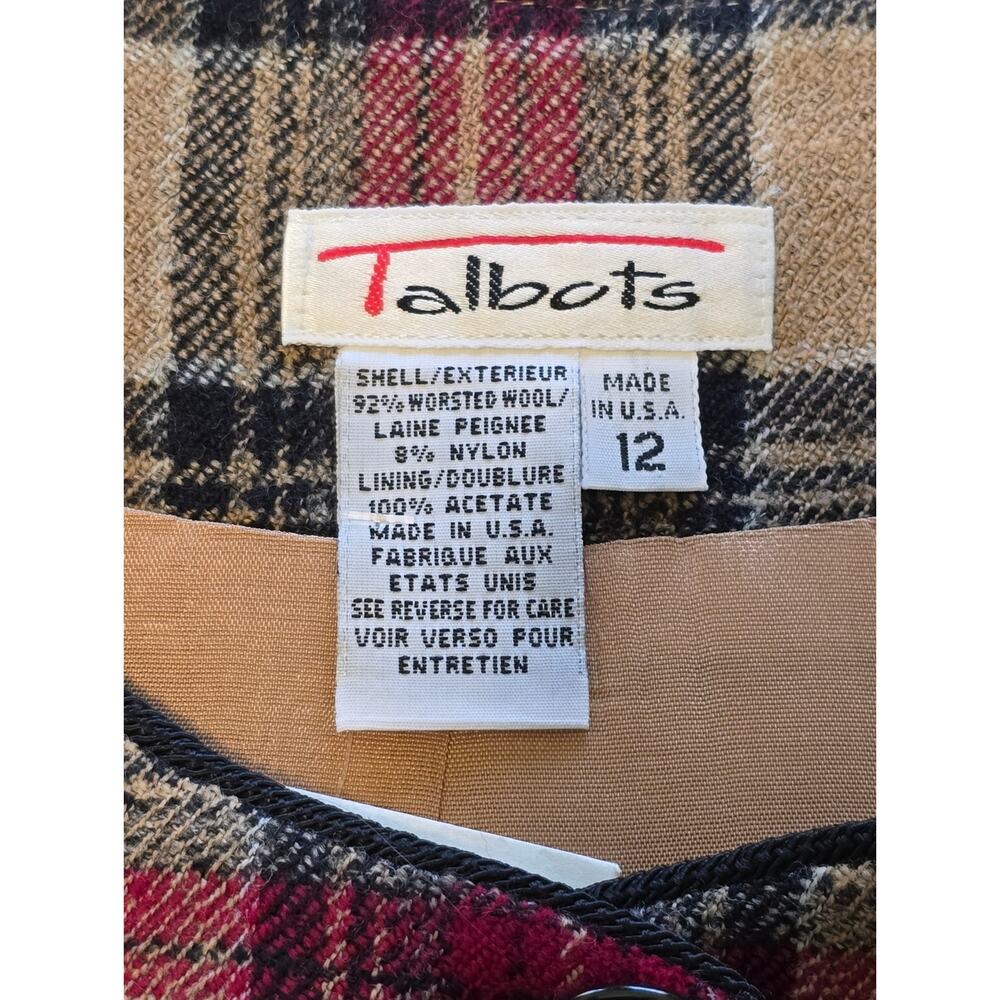 Vintage Talbots Blazer Womens Size 12 Red Tan Plaid Wool Blend Quiet Luxury NWOT - Picture 3 of 11